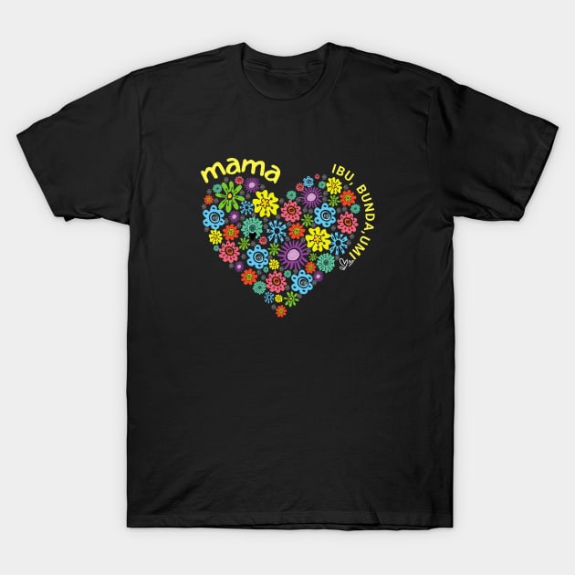 mother in Indonesian languange, Ibu, Bunda, Umi retro flower love T-Shirt by KIRBY-Z Studio